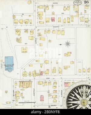 Immagine 26 Della Mappa Sanborn Fire Insurance Di Ithaca, Tompkins County, New York. Giu 1898. 31 foglio(i), America, mappa stradale con una bussola Ottocentesca Foto Stock