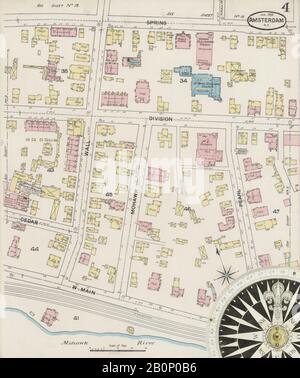 Immagine 4 Della Mappa Sanborn Fire Insurance Di Amsterdam, Montgomery County, New York. Jan 1888. 24 fogli, America, mappa stradale con una bussola Del Xix Secolo Foto Stock