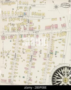 Immagine 8 Della Mappa Sanborn Fire Insurance Da Amsterdam, Montgomery County, New York. Jan 1888. 24 fogli, America, mappa stradale con una bussola Del Xix Secolo Foto Stock