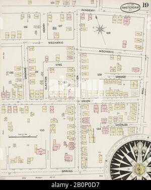 Immagine 19 Della Mappa Sanborn Fire Insurance Di Amsterdam, Montgomery County, New York. Jan 1888. 24 fogli, America, mappa stradale con una bussola Del Xix Secolo Foto Stock