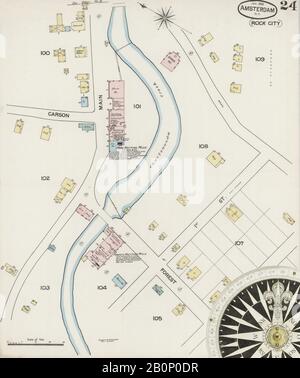 Immagine 24 Della Mappa Sanborn Fire Insurance Di Amsterdam, Montgomery County, New York. Jan 1888. 24 fogli, America, mappa stradale con una bussola Del Xix Secolo Foto Stock