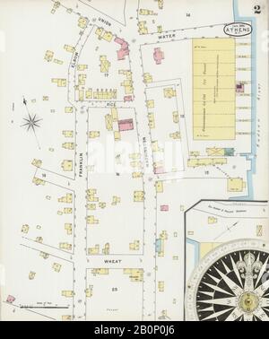 Immagine 2 Della Mappa Sanborn Fire Insurance Da Atene, Greene County, New York. Gen 1895. 4 fogli, America, mappa stradale con una bussola Del Xix Secolo Foto Stock