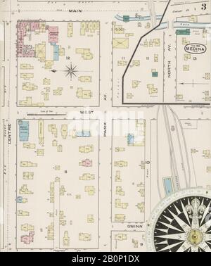 Immagine 3 Della Mappa Sanborn Fire Insurance Da Medina, Orleans County, New York. Feb 1886. 4 fogli, America, mappa stradale con una bussola Del Xix Secolo Foto Stock