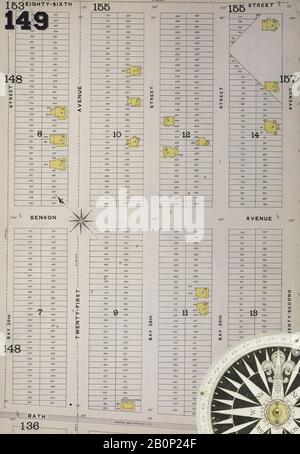 Immagine 21 Della Mappa Sanborn Fire Insurance Di Brooklyn, Kings County, New York. 1893-1895 Vol. B, 1895. 92 fogli. Bound, America, mappa stradale con una bussola Del Xix Secolo Foto Stock