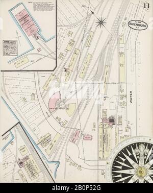 Immagine 11 Della Mappa Sanborn Fire Insurance Di Ogdensburg, St. Lawrence County, New York. Set 1884. 11 fogli, America, mappa stradale con una bussola Del Xix Secolo Foto Stock