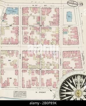 Immagine 15 Della Mappa Sanborn Fire Insurance Di Harrisburg, Dauphin County, Pennsylvania. Ott 1884. 28 fogli, America, mappa stradale con una bussola Del Xix Secolo Foto Stock