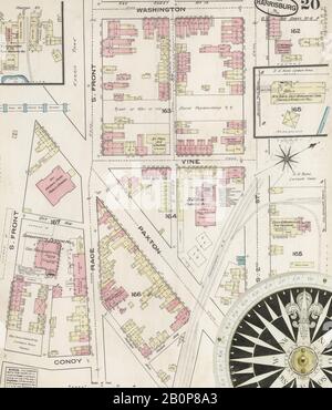 Immagine 20 Della Mappa Sanborn Fire Insurance Di Harrisburg, Dauphin County, Pennsylvania. Ott 1884. 28 fogli, America, mappa stradale con una bussola Del Xix Secolo Foto Stock