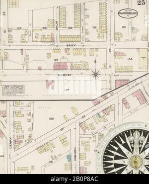 Immagine 25 Della Mappa Sanborn Fire Insurance Di Harrisburg, Dauphin County, Pennsylvania. Ott 1884. 28 fogli, America, mappa stradale con una bussola Del Xix Secolo Foto Stock