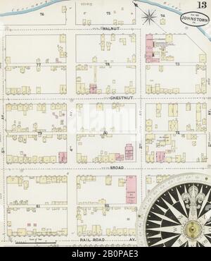 Immagine 13 Della Mappa Sanborn Fire Insurance Di Johnstown, Cambria County, Pennsylvania. Ago 1891. 21 fogli, America, mappa stradale con una bussola Del Xix Secolo Foto Stock