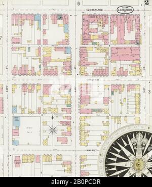 Immagine 2 Della Mappa Sanborn Fire Insurance Dal Libano, Lebanon County, Pennsylvania. Feb 1896. 17 fogli, America, mappa stradale con una bussola Del Xix Secolo Foto Stock