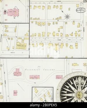 Immagine 13 Della Mappa Sanborn Fire Insurance Di Meadville, Crawford County, Pennsylvania. Nov 1896. 15 fogli, America, mappa stradale con una bussola Del Xix Secolo Foto Stock