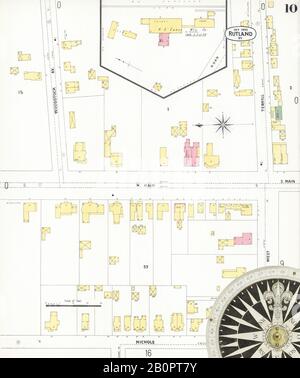 Immagine 10 Della Mappa Sanborn Fire Insurance Da Rutland, Rutland County, Vermont. Ott 1900. 20 fogli, America, mappa stradale con una bussola Del Xix Secolo Foto Stock