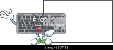 Tastiera nera dal design allegro in stile mascotte con lavagna bianca Illustrazione Vettoriale