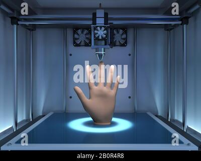 la stampante 3d di rendering 3d stampa la mano protesica Foto Stock