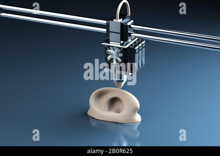 3d rendering 3d stampa l'orecchio protesico Foto Stock
