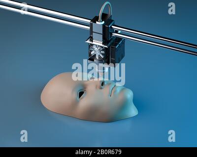 la stampante 3d 3d rendering stampa il volto umano Foto Stock