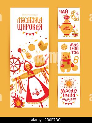 Set di vettore sul tema della vacanza russo Carnevale. Illustrazione Vettoriale