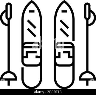 Icona della linea di sci alpino, simbolo concettuale, illustrazione vettoriale del contorno, simbolo lineare. Illustrazione Vettoriale