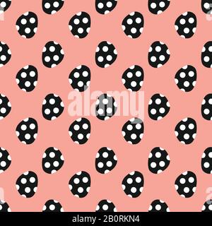 Pois Polka con texture in bianco e nero su sfondo rosa senza cuciture motivo vettoriale. Forme astratte che ripetono lo sfondo. Moderno disegnato a mano geometrico Illustrazione Vettoriale