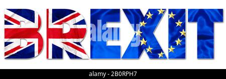 Banner di testo Brexit su sfondo bianco. Il concetto di Regno Unito britannico esce dall'Unione europea. Il concetto finanziario per la Brexit e l’UE Foto Stock