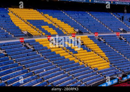 Barcellona, Spagna - 12 gennaio 2018: interno dello stadio sorge e di spazi interni Camp Nou di Barcellona in Spagna Foto Stock