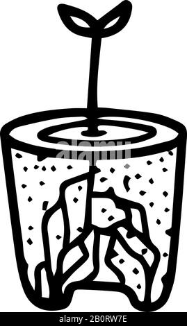 Giovani pianta in stile doodle disegnato a mano isolato su sfondo bianco. Illustrazione dello stock del contorno del vettore. Illustrazione Vettoriale