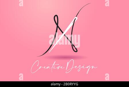N Logo Letter Con Ago E Filettatura Creative Design Concept Vector Illustration. Illustrazione Vettoriale