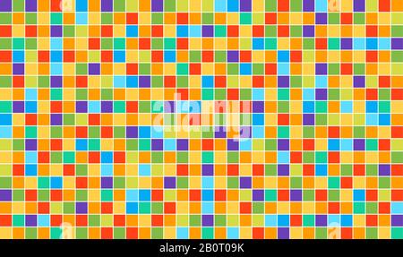 Multicolor astratto disco sfondo. Mosaico di pixel quadrati vettoriali. Modello vettoriale di alta qualità. Illustrazione Vettoriale