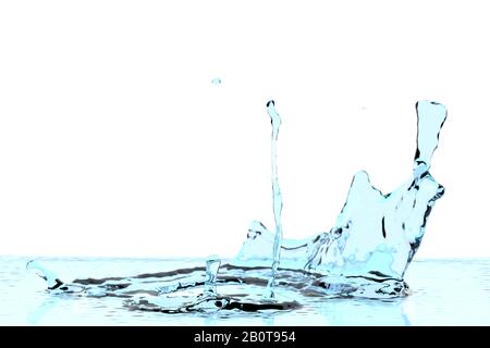 Spruzzi di acqua cristallina su isolato su sfondo bianco. Macro di messa a fuoco selettiva con DOF poco profondo Foto Stock