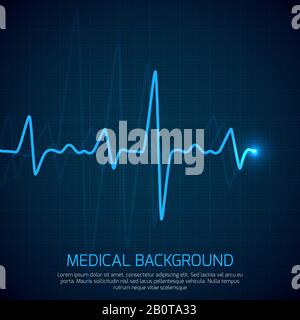 Sfondo medico vettoriale sanitario con cardiogramma cardiaco. Concetto di cardiologia con diagramma della frequenza del polso. Cardiogramma digitale, illustrazione del cardiogramma della curva diagnostica Illustrazione Vettoriale