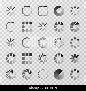 Indicatori di caricamento e icone vettore di buffering Internet impostati. Interfaccia Elements per l'avanzamento del buffering, illustrazione dell'avanzamento del download dello stato Illustrazione Vettoriale