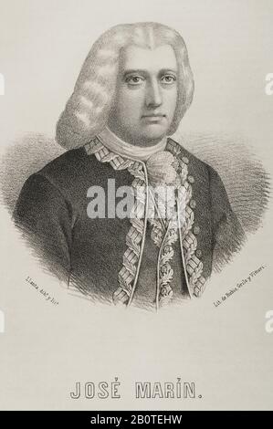 Jose Marin (1681-1750). Spagnolo militare. Verticale. Illustrazione di Llanta. Litografia. Cronica Generale De España. Historia Ilustrada y Descriptiva de sus Provincias. Asturias e Leon, 1867. Foto Stock