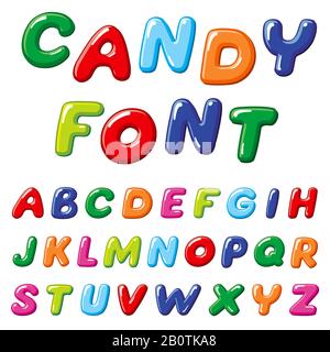 Cartoon caramella bambini vettore font. Arcobaleno divertente alfabeto per l'educazione dei bambini Illustrazione Vettoriale