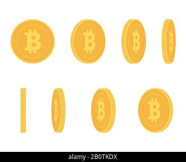 Moneta d'oro Bitcoin a diversi angoli per animazione vettore set Finanza moneta bitcoin illustrazione Illustrazione Vettoriale