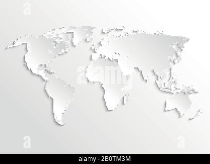 Carta bianca terra carta 3d mappa. Modello vettoriale per infografica aziendale. Mappa del modello mondiale con illustrazione oceano e continente Illustrazione Vettoriale