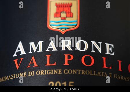 Etichetta della bottiglia di vino Amarone della Valpolicella, Italia. Credito: Malcolm Park/Alamy. Foto Stock