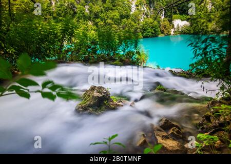 Diverse cascate di uno dei luoghi più sorprendenti del mondo ai laghi di Plitvice, Croazia. Un pezzo di natura veramente vergine e meravigliosa. Foto Stock