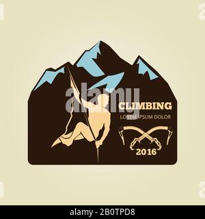 Logo vintage Mountain climbing - badge o banner per attività sportive. Simbolo di avventura estrema, illustrazione vettoriale Illustrazione Vettoriale