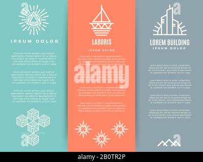 Dépliant geometrici vintage minimal templte con logo lineari. Business vintage minimo layout banner. Illustrazione del vettore Illustrazione Vettoriale