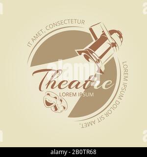 Design banner Teatro - badge artistico con maschere soffit e teatro. Illustrazione del vettore Illustrazione Vettoriale