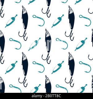 Pesca senza cuciture con cucchiaio-esca e gancio. Illustrazione del vettore di sfondo di pesca Illustrazione Vettoriale