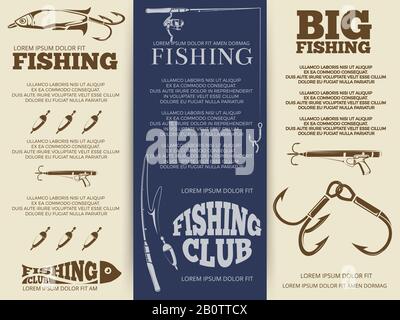 Grande brochure pesca o banner modello design. Poster dell'illustrazione del vettore set Illustrazione Vettoriale