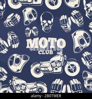 Moto club grunge sfondo vintage. Motocicletta e casco. Illustrazione del vettore Illustrazione Vettoriale