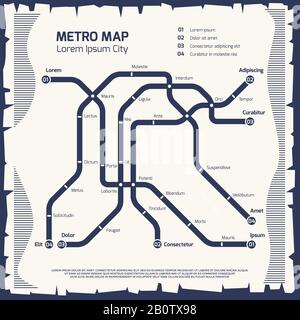 Metro mappa metropolitana - metro poster design. Poster trasporto mappa sotterranea. Illustrazione del vettore Illustrazione Vettoriale