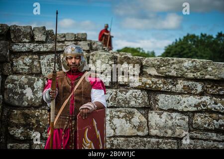 Parete di Adriano Live! - Il grande soldato romano evento. Birdoswald, Cumbria, 5 settembre 2015. Foto Stock