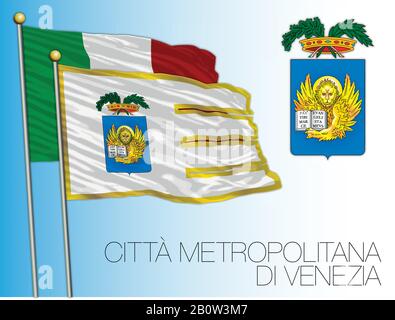 Città Metropolitana di Venezia, Città Metropolitana di Venezia, bandiera e stemma, regione Veneto, Italia, illustrazione vettoriale Illustrazione Vettoriale