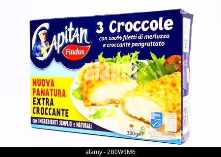 Captain Findu Merluzzo Filetti Di Pesce In Croccante Breadbriciole. FindUs è un marchio di alimenti surgelati di Nomad Foods Group Foto Stock