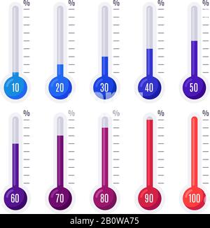 Termometri con diverse temperature. Termometro infografico per la misurazione degli obiettivi Illustrazione Vettoriale