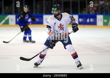 Luke Ferrara della Gran Bretagna durante l'incontro olimpico di pre-qualifica Round Tre gruppo J alla Motorpoint Arena di Nottingham. Foto Stock