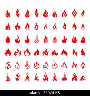 Vector set di icone per incendio. Le icone di fiamma. Il logo di fiamma, icona di fuoco. Illustrazione Vettoriale